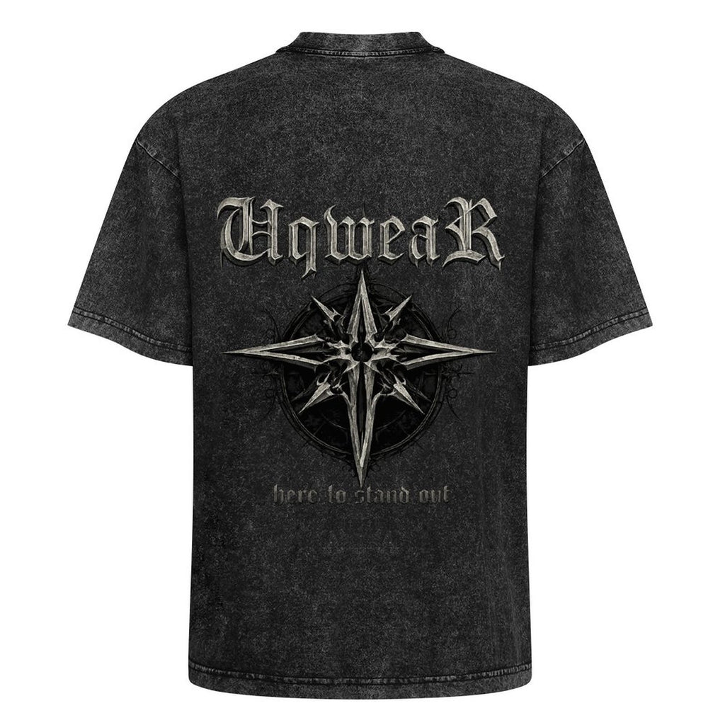 Vintage Washed Gothic Compass T-Shirt | Oversized Dark Streetwear Graphic Tee