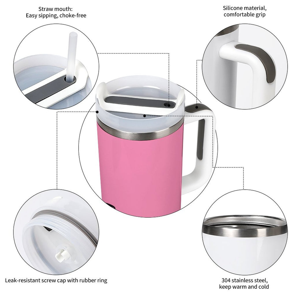 Pink Insulated Tumbler with Handle – Large Capacity Travel Mug