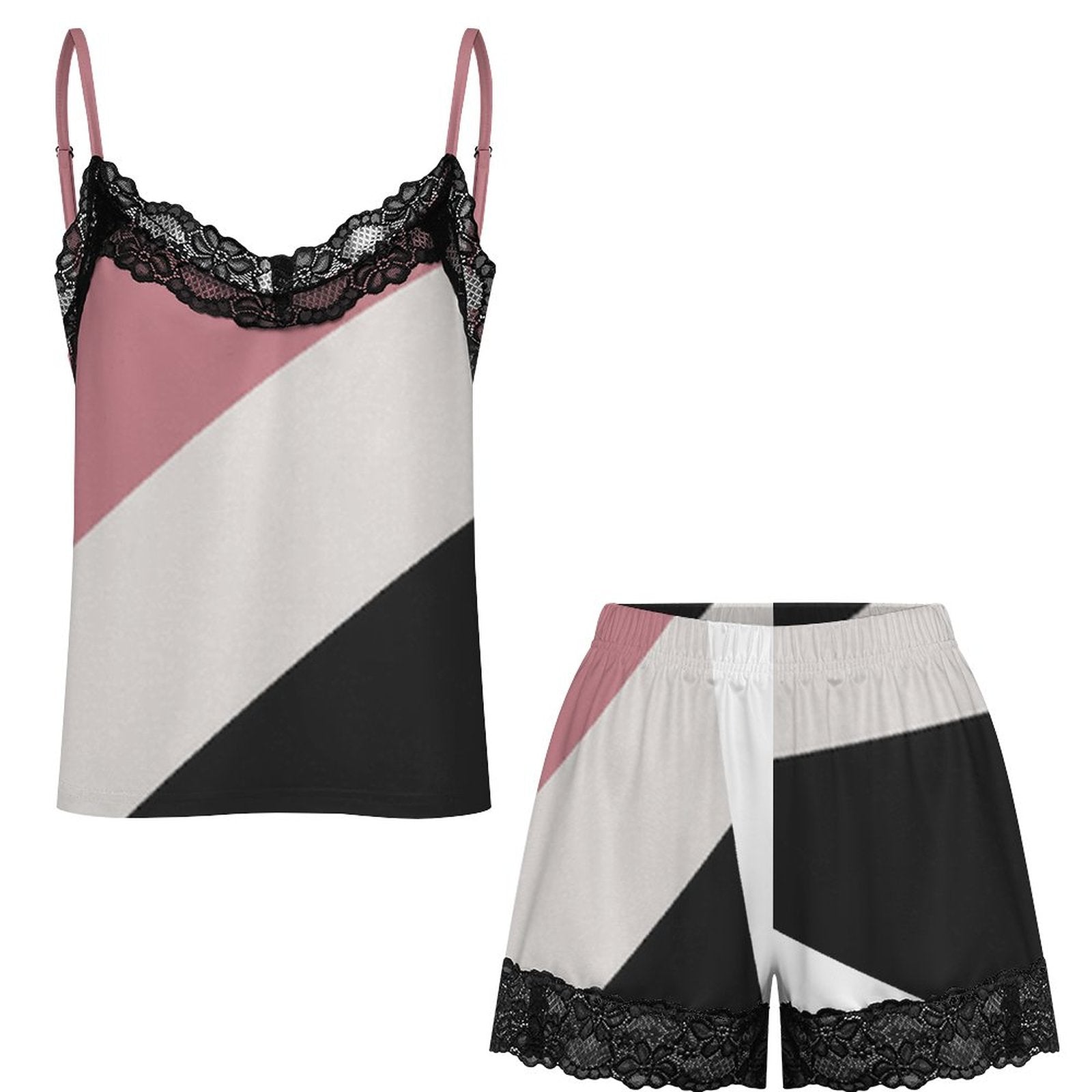 Women's Lace Trim Satin Pajama Set