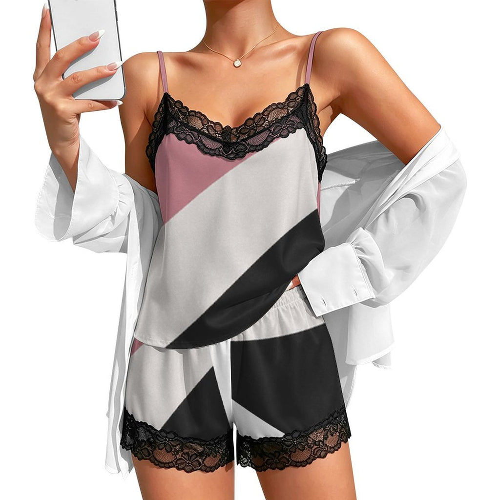 Women's Lace Trim Satin Pajama Set