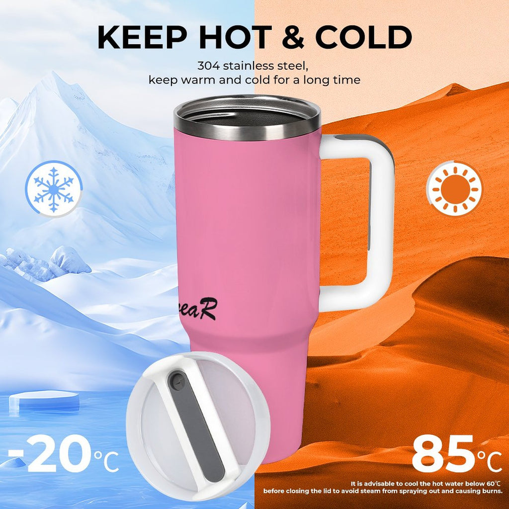 Pink Insulated Tumbler with Handle – Large Capacity Travel Mug