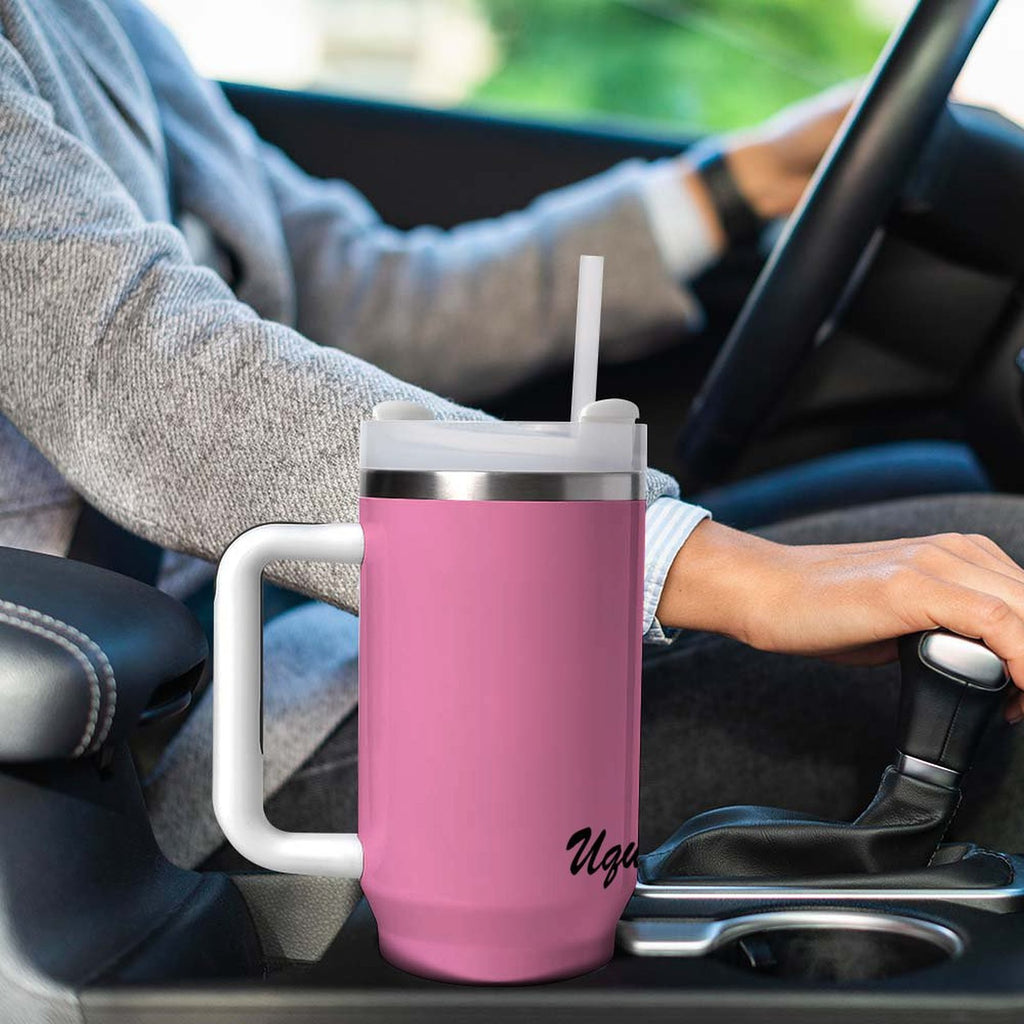 Pink Insulated Tumbler with Handle – Large Capacity Travel Mug
