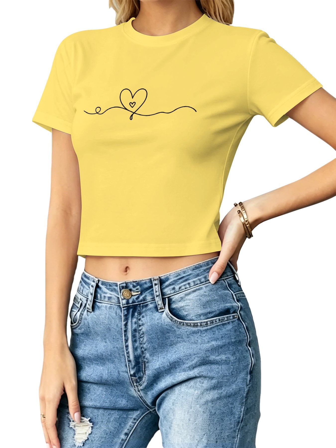 Women's Minimalist Heart Line Graphic Crop Top
