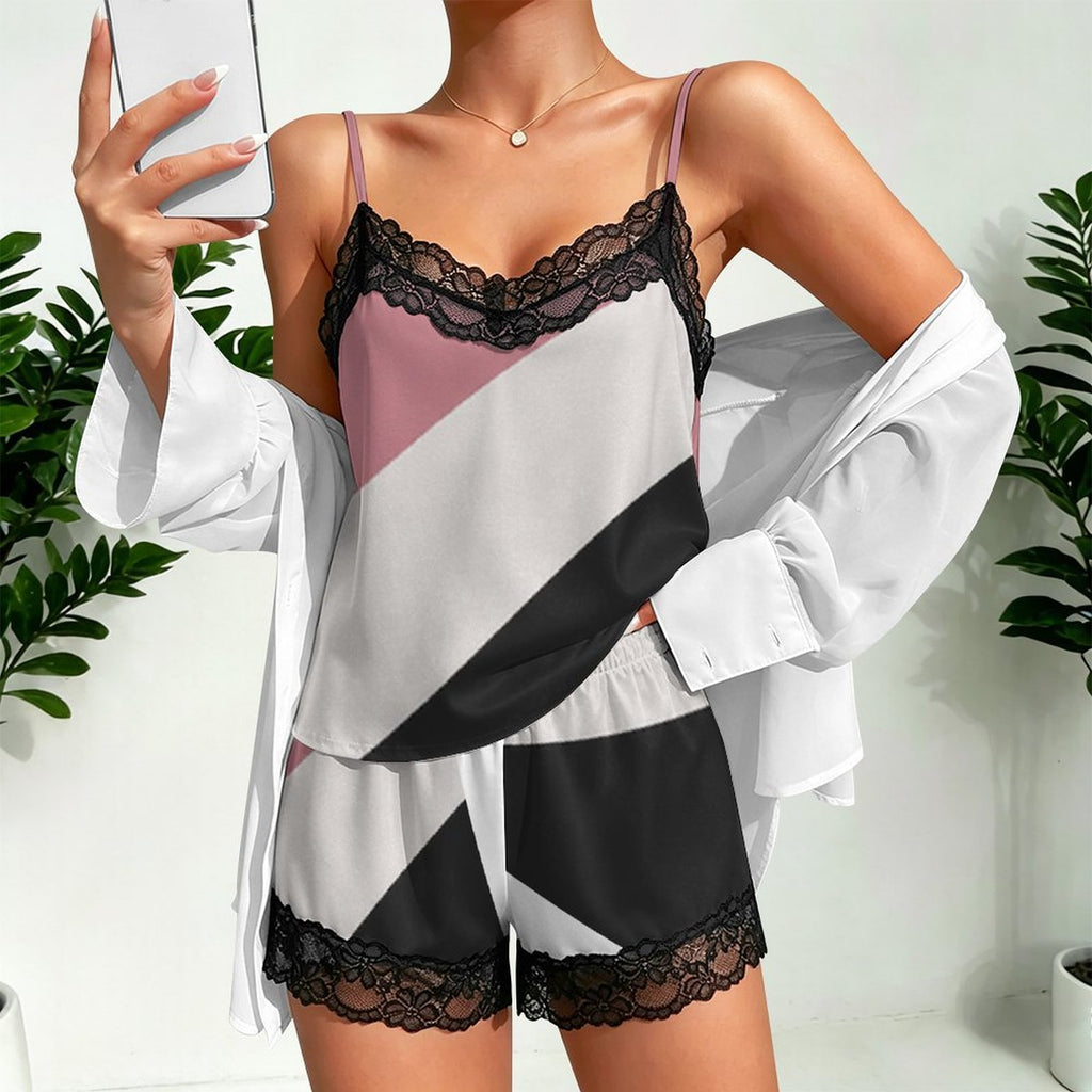 Women's Lace Trim Satin Pajama Set